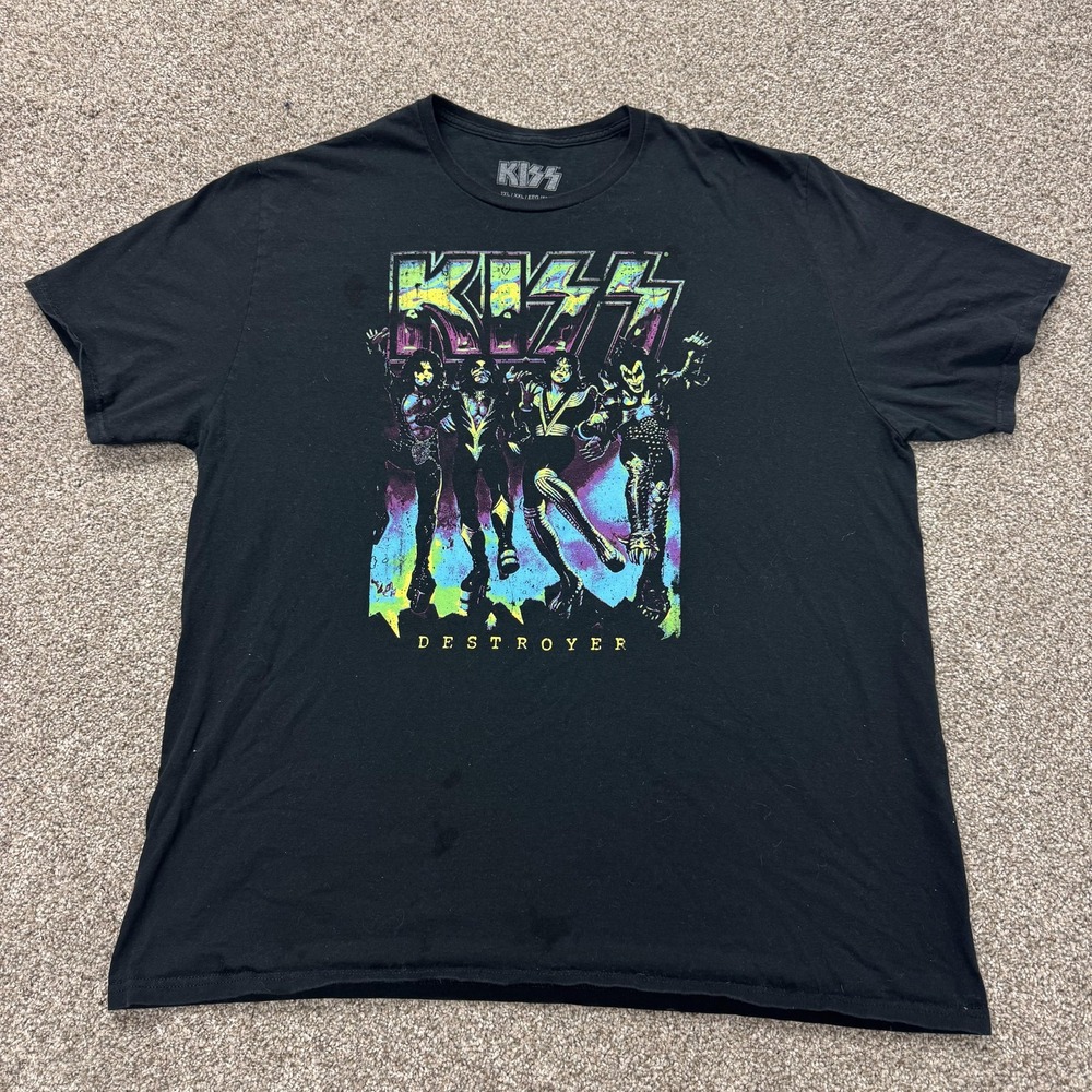 KISS Destroyer Shirt Mens 2XL Black Rock Band Graphic Tee T-Shirt Album Art